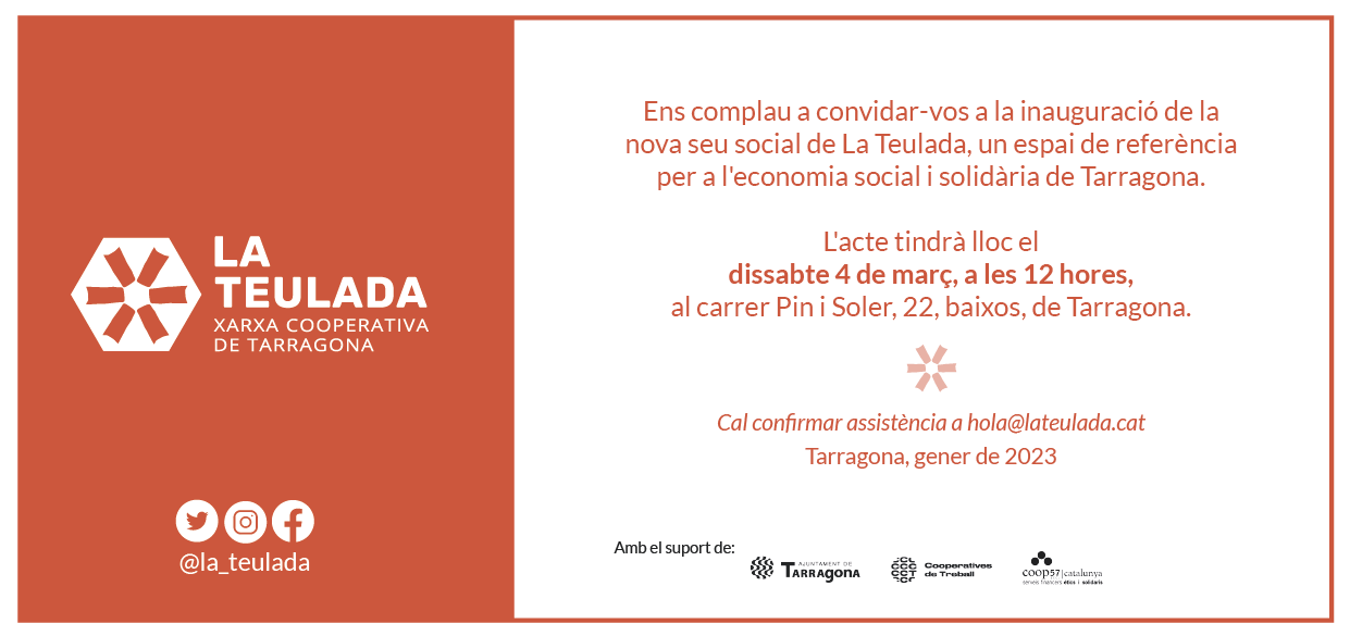 inauguració de la nova seu social al carrer Pin i Soler, 22, baixos, un espai de referència per a l'economia social i solidària de Tarragona.