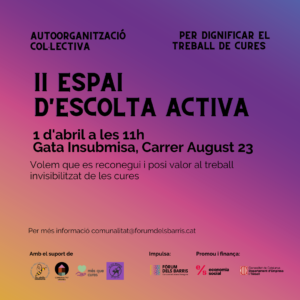 Segona Espai d'Escolta Activa per dignificar el treball de cures a Tarragona